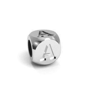 Přívěsek - kostka s písmenem A, stříbrný A, CUBE A 4,8x4,8 mm