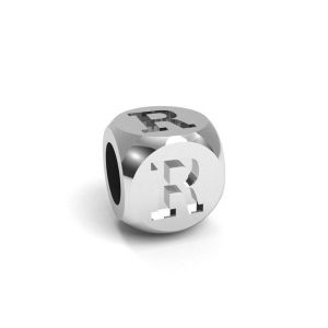 Přívěsek - kostka s písmenem R, stříbrný A, CUBE R 4,8x4,8 mm