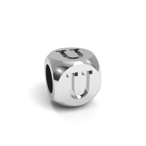 Př&iacute;věsek - kostka s p&iacute;smenem U, stř&iacute;brn&yacute; A, CUBE U 4,8x4,8 mm