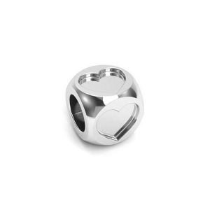 Přívěsek - kostka s písmenem Ósymbol srdce, stříbrný A, CUBE HEART 4,8x4,8 mm