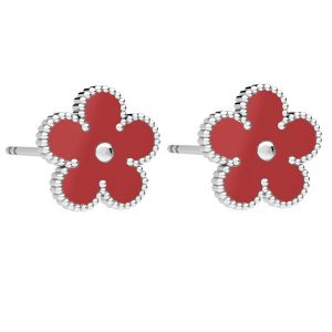 Náušnice s čepičkou - květ, červená pryskyřice*stříbro AG 925*KLS ODL-01376 10,2x10,2 mm ver.3