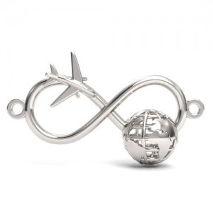 Connector pendant - infinity with globe and airplane*sterling silver AG 925*S-CHARM 763